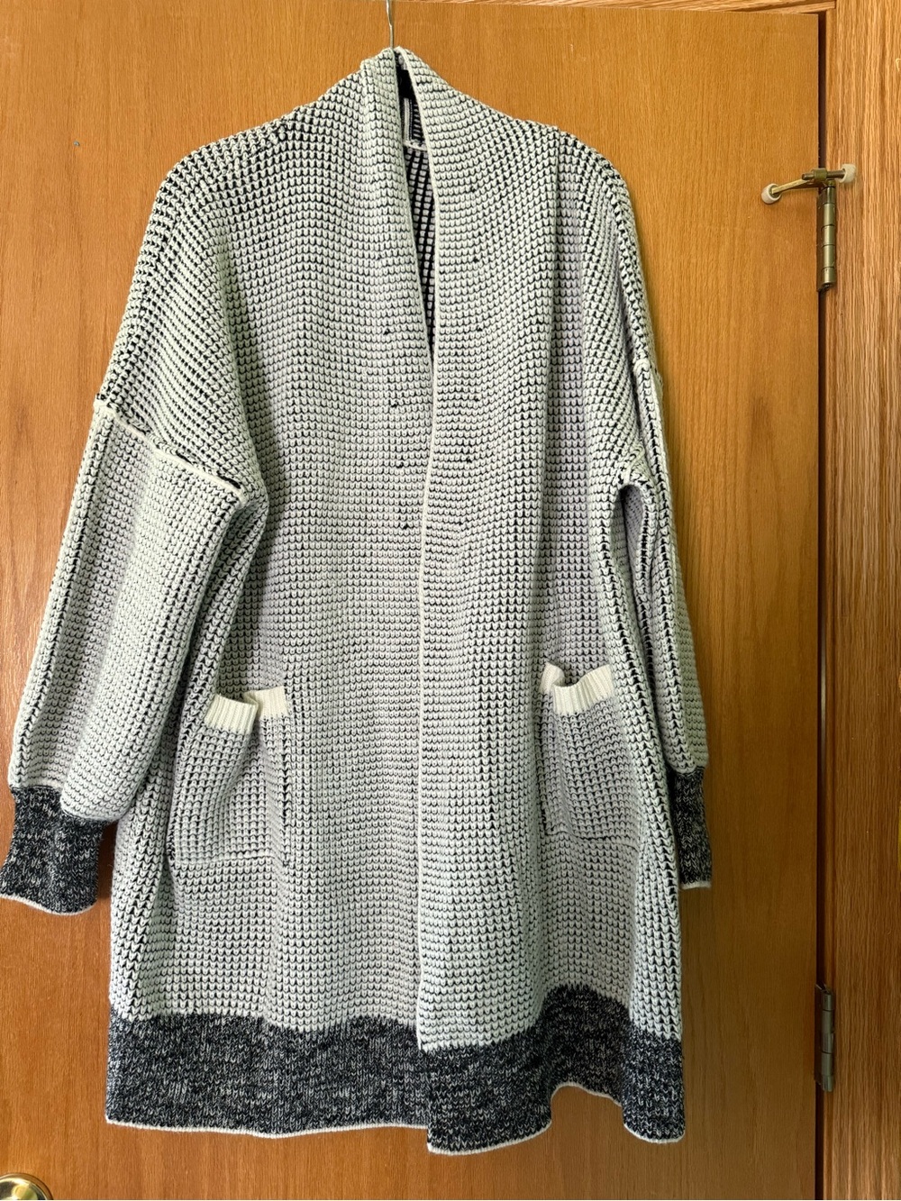 SHEIN Two-Tone Open-Front Knit Cardigan - Light Gray & Dark Gray